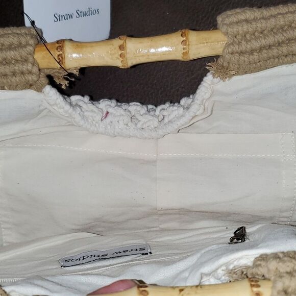 Straw Studios Boho Macrame Bamboo Handle Purse New - Picture 4 of 5